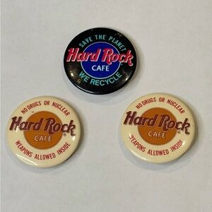 3 Vintage Hard Rock Cafe Small Pinback Buttons